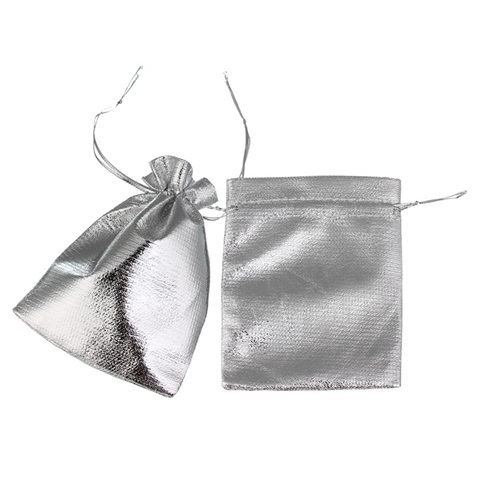 100 Silver Drawstring Gift Jewellery Pouches 12x10cm - Click Image to Close