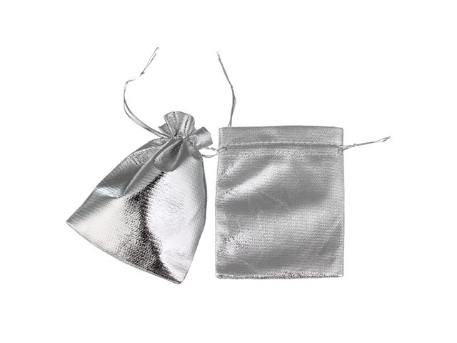 100 Silver Drawstring Gift Jewellery Pouches 12x10cm - Click Image to Close