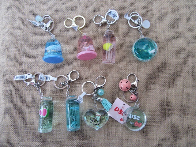 12 Funny Key Rings with Floating Animal or Beads Inside