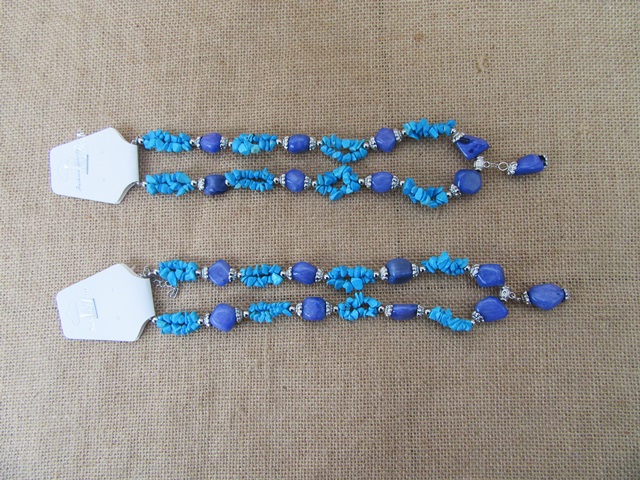 6Pcs Blue Dyed Gemstone Chips Beads Necklace 49cm - Click Image to Close