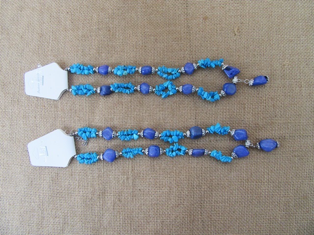 6Pcs Blue Dyed Gemstone Chips Beads Necklace 49cm 6Pcs Blue Dyed Gemstone Chips Beads Necklace 49cm