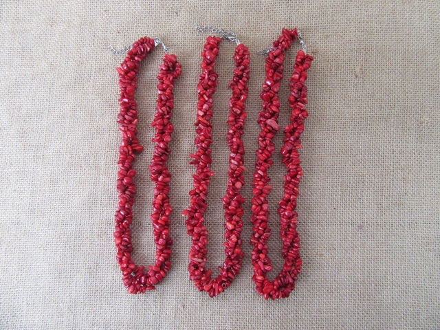 6Pcs Red Knited Genstone Chips Necklace 60cm Long - Click Image to Close