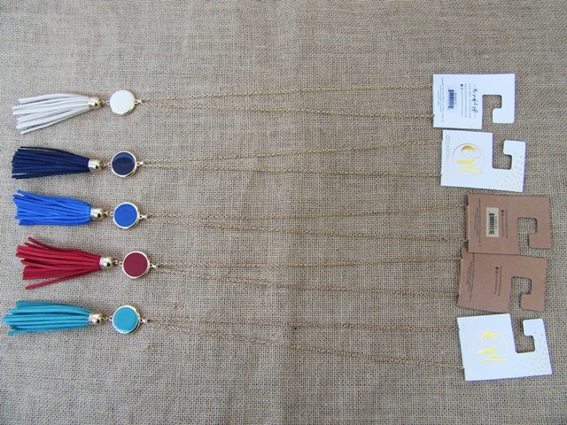 6Pcs Metal Chain Necklace with Tassel Pendant Mixed