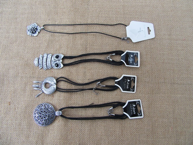 12Pcs Butterfly Gecko Owl Flower Etc Pendant Necklace 50cm long