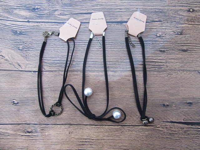 12Pcs Chic Black Leather & Velvet Choker Necklaces - Click Image to Close