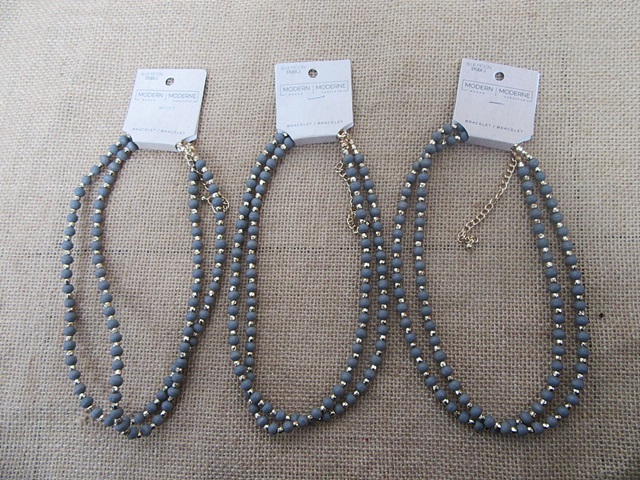 7Pcs Modern Dark Grey Beaded Necklace with Tail Chain - Click Image to Close