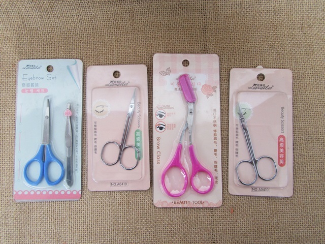 5Sheets Beauty Tool Eyebrow Comb Scissors Eyebrow Tweezers Assor - Click Image to Close