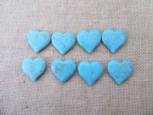 40Pcs Blue Heart Shape Gemstone Beads 32x34x8mm - Click Image to Close