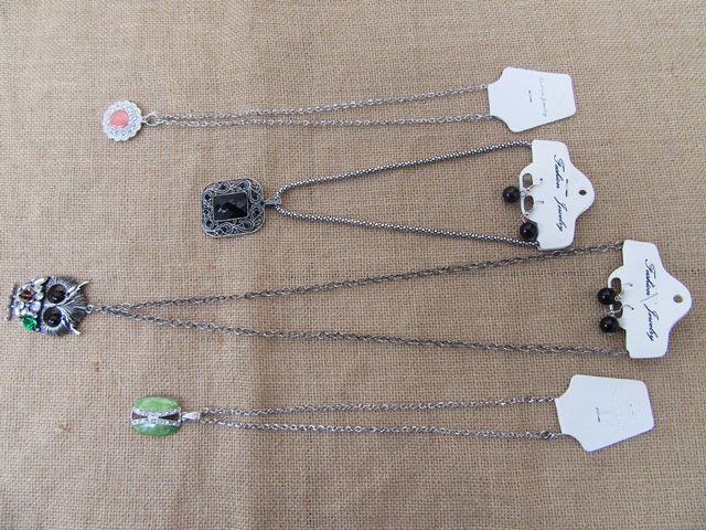 12Pcs Metal Chain Necklace with Assorted Pendant - Click Image to Close
