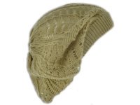 1X Crochet Knit French Beret Beanie Hat - Light Coffee