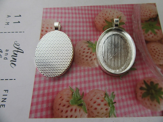 50Pcs Antique Silver DIY Necklace Pendant Charm Base 38x25x3mm - Click Image to Close