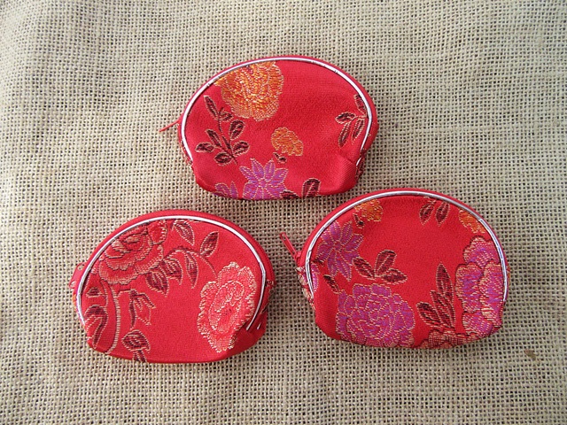 9Pcs Red Silk Cover Coin Bags Purse Wallet