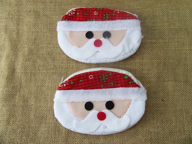 12Pcs Plush Chirstmas Santa Claus Xmas Coin Purse Wallet - Click Image to Close