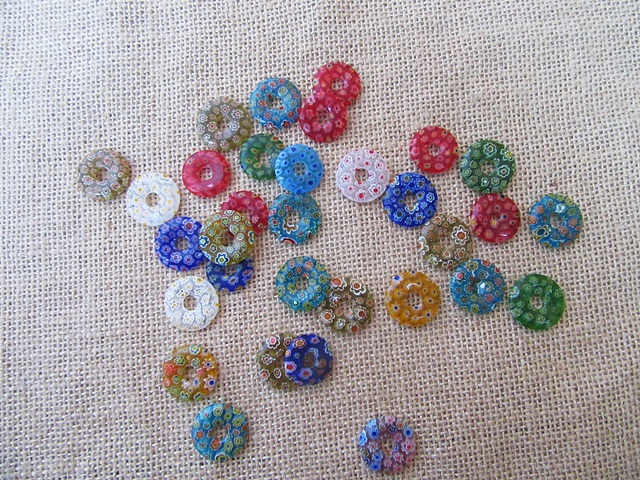 150Pcs 22mm Dia Millefiori Donut Beads Pendants - Mixed Color - Click Image to Close