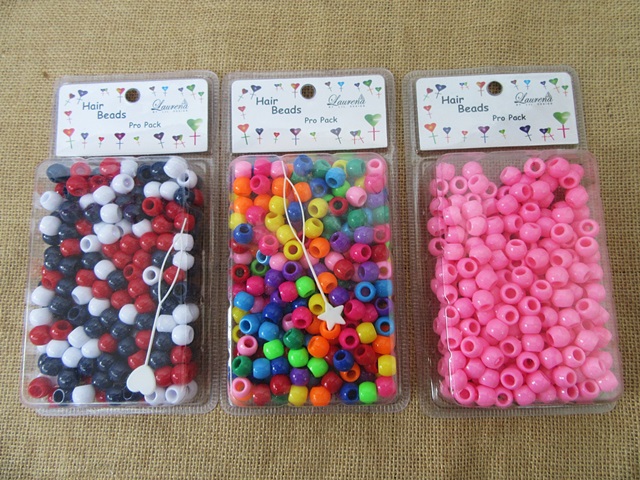 3Sheet x 275Pcs Pony Beads Hair Beads Retail Pack Mixed Color - Click Image to Close