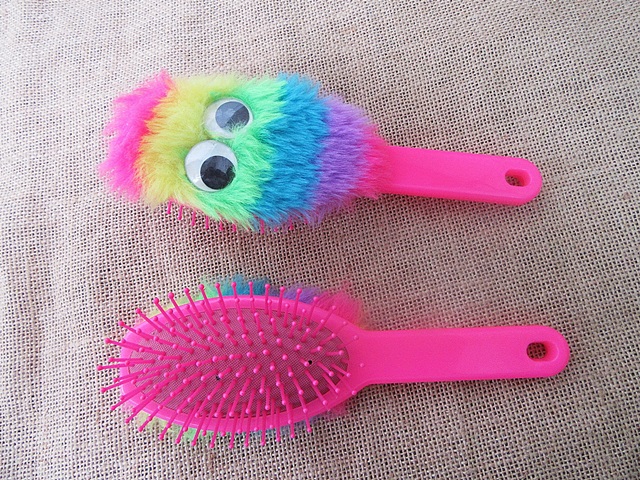 6Pcs Pink Plush Hair Comb Hairdressing Scalp Massager Brush Comb - Click Image to Close