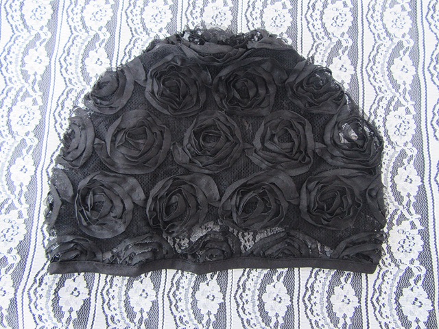 1X Elegant Retro Lace Rose Flower Beanie Hat Head Cap - Black - Click Image to Close