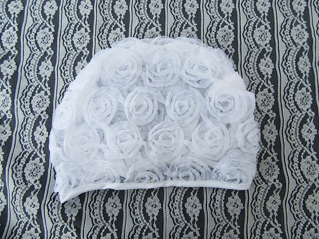 1X Elegant Retro Lace Rose Flower Beanie Hat Head Cap - White - Click Image to Close