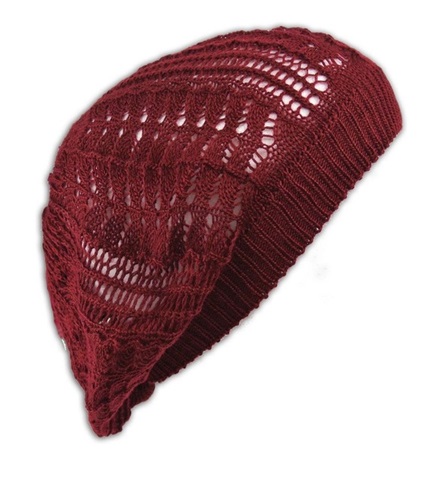 1X Crochet Knit French Beret Beanie Hat - Wine Red - Click Image to Close