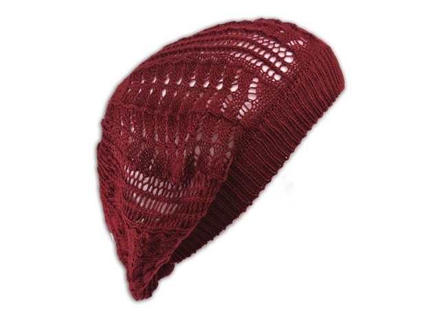 1X Crochet Knit French Beret Beanie Hat - Wine Red - Click Image to Close