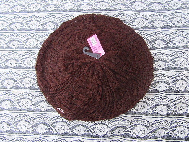 1X Crochet Knit French Beret Beanie Hat - Coffee Color - Click Image to Close
