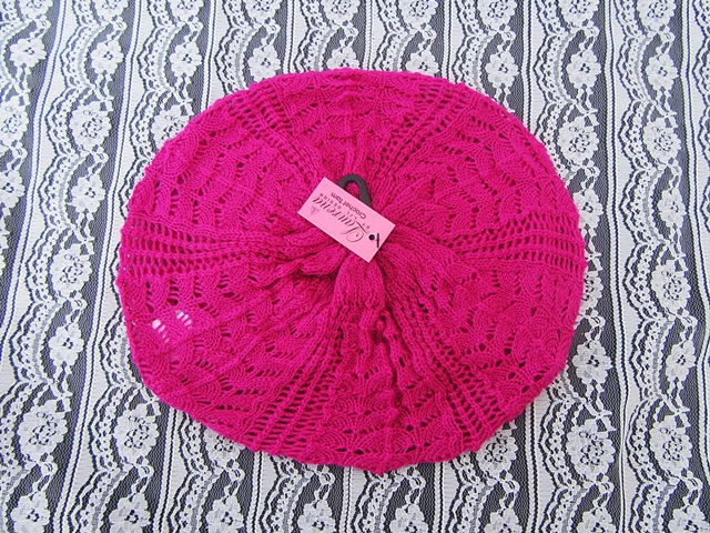 1X Crochet Knit French Beret Beanie Hat - Hot Pink - Click Image to Close