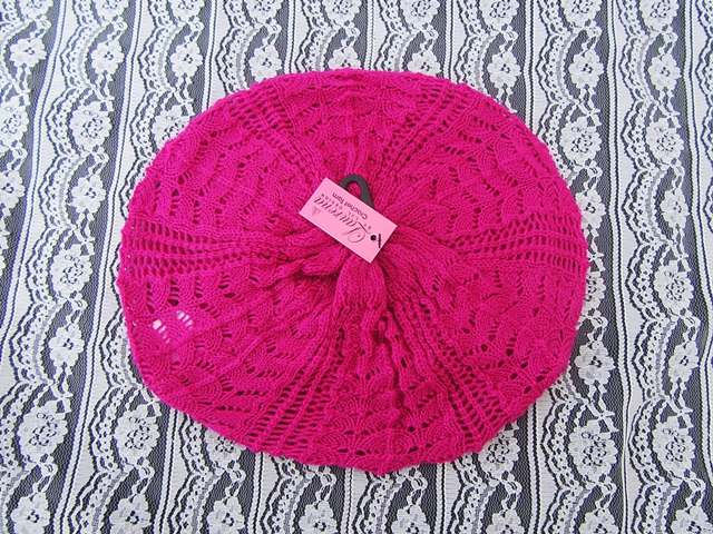 1X Crochet Knit French Beret Beanie Hat - Hot Pink 1X Crochet Knit French Beret Beanie Hat - Hot Pink