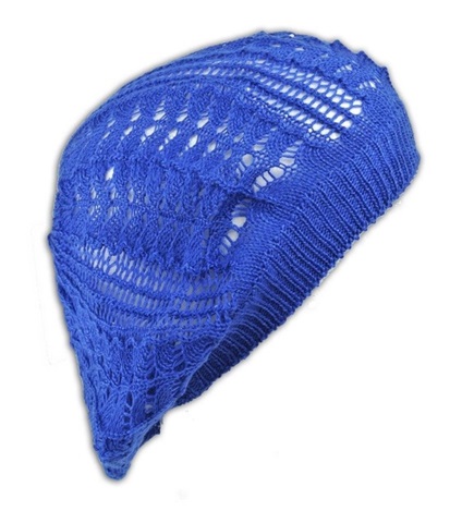 1X Crochet Knit French Beret Beanie Hat - Royal Blue - Click Image to Close