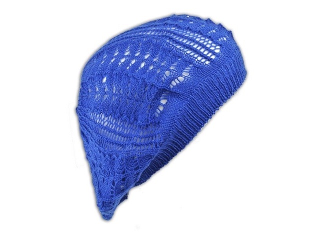 1X Crochet Knit French Beret Beanie Hat - Royal Blue - Click Image to Close