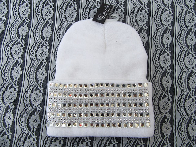 1X Shiny Diamond White Knit Warm Beanie Hat Winter Warm Cap - Click Image to Close