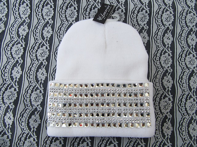 1X Shiny Diamond White Knit Warm Beanie Hat Winter Warm Cap 1X Shiny Diamond White Knit Warm Beanie Hat Winter Warm Cap