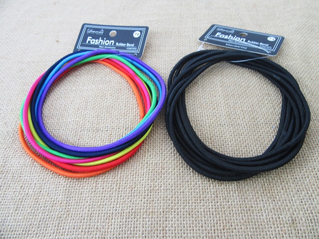 6Sheets X 8Pcs Colorful Long Round Hairbands Hair Elastic Rubber
