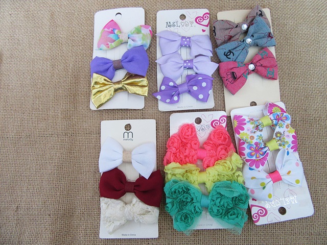 12Sheets X 3Pcs New Hair Clips with Bowknot Assorted - Click Image to Close