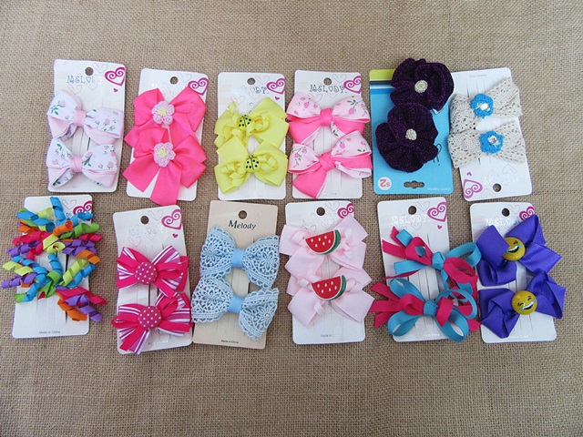 12Sheets X 2Pcs New Hair Clips with Bowknot Assorted - Click Image to Close