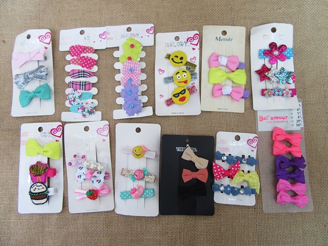 12Sheets Kids New Hair Clips with Bowknot Flower Etc Assorted - Click Image to Close