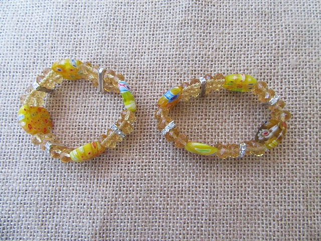 10Pcs Fashion Glass Beaded Elastic Bracelet - Yellow 10Pcs Fashion Glass Beaded Elastic Bracelet - Yellow