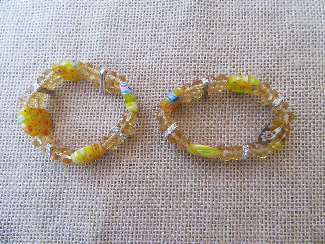 10Pcs Fashion Glass Beaded Elastic Bracelet - Yellow - Click Image to Close