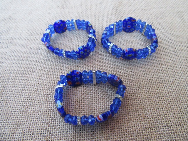 10Pcs Fashion Glass Beaded Elastic Bracelet - Blue 10Pcs Fashion Glass Beaded Elastic Bracelet - Blue