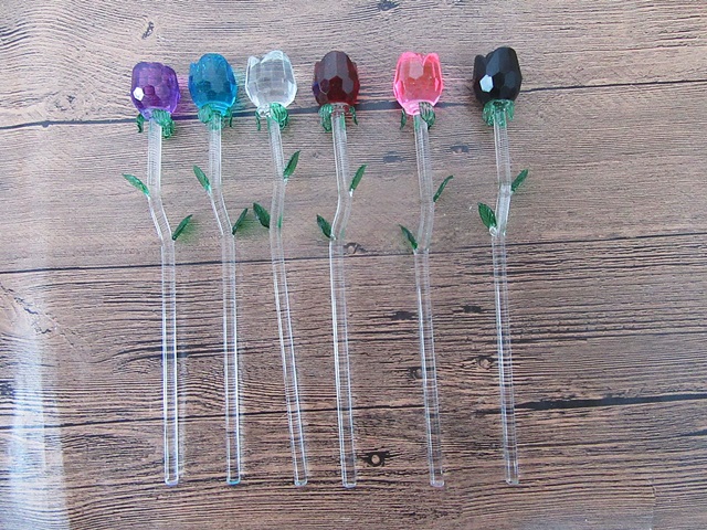 12Pcs Crystal Rose Flower Sculptures Figurines Decoration Mixed - Click Image to Close
