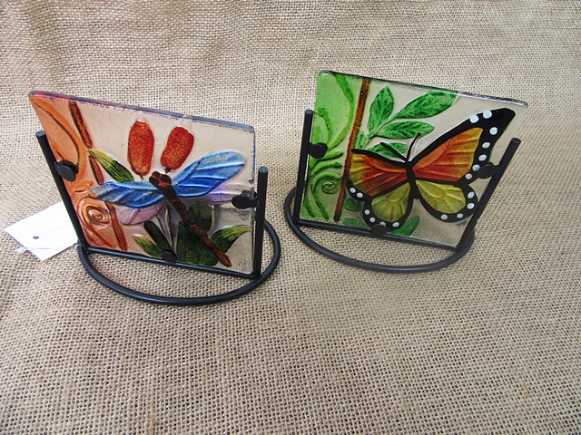 2Pcs Iron Art Glass Tea Light Holder Butterfly Dragonfly ETC Fro 2Pcs Iron Art Glass Tea Light Holder Butterfly Dragonfly ETC Fro