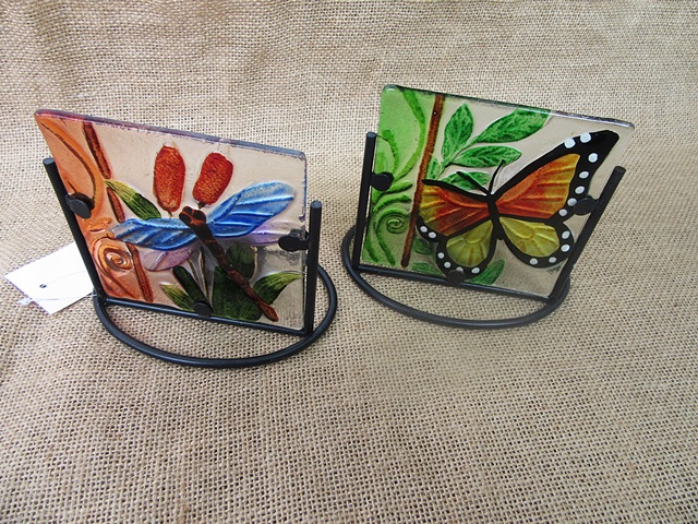 2Pcs Iron Art Glass Tea Light Holder Butterfly Dragonfly ETC Fro - Click Image to Close