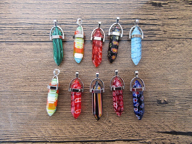 10Pcs Gemstone Pendant Hexagon Prism Beads Charms Assorted - Click Image to Close