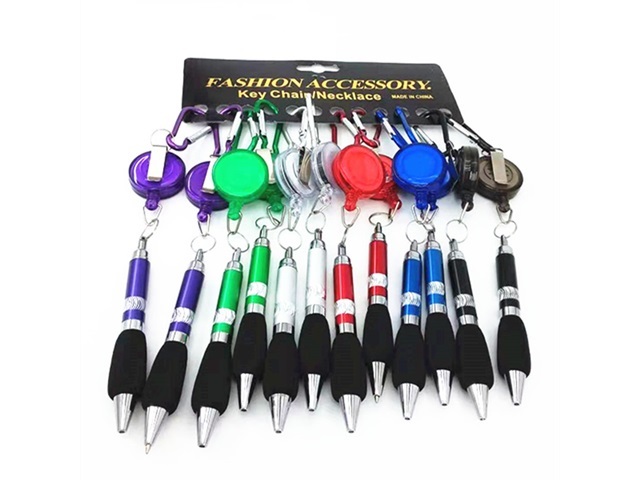 12 Carabiner Ball Point Pens w/Retractable String - Click Image to Close