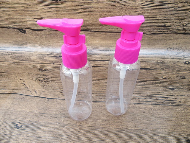 12Pcs Transparent Barber Comestic Press Bottle 100ml Pink Lid - Click Image to Close