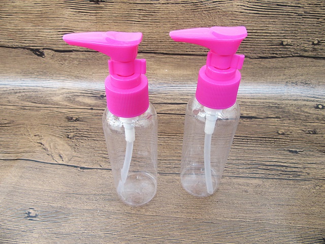 12Pcs Transparent Barber Comestic Press Bottle 100ml Pink Lid 12Pcs Transparent Barber Comestic Press Bottle 100ml Pink Lid