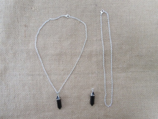 6Sets Black Pendant Hexagon Prism Beads Charms with Necklace Cha