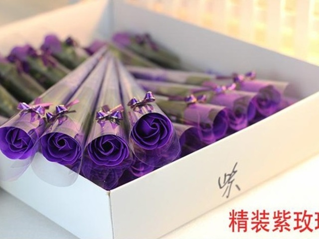 60Pcs Purple Bath Artificial Rose Soap Flower Mother's Day Valen