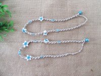 12Pcs Hemp Cord Handmade Knitted Necklaces With Blue Frangipani
