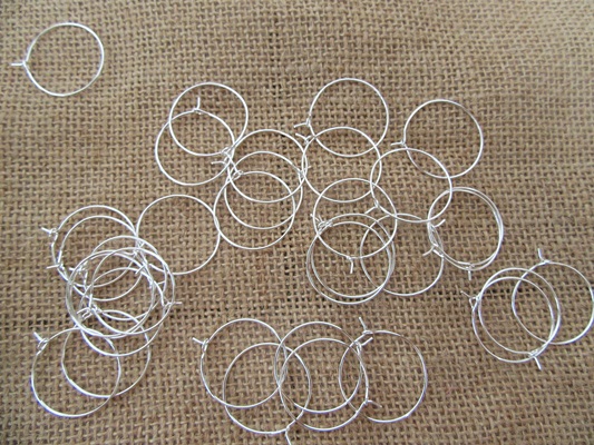 400 Silver Plated Wine Glass Rings Charm Hoop Findings 25mm - Click Image to Close