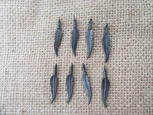 100Pcs Alloy Flat Feather Leaf Beads Charms Pendants Wholesale - Click Image to Close